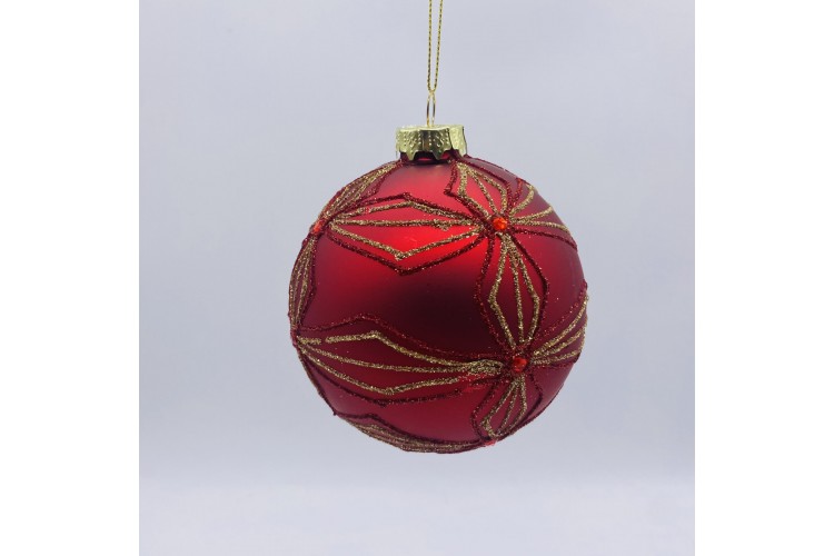 ΜΠΑΛΑ ΓΥΑΛΙΝΗ CLASSIC CROSS PATTERN 10CM GOLD/RED CD-B-2251