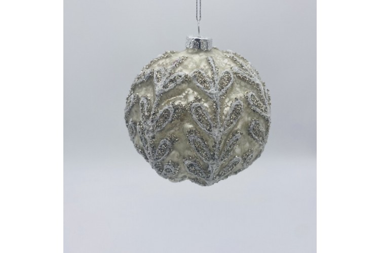 ΜΠΑΛΑ ΓΥΑΛΙΝΗ ΦΥΛΛΑ GLITTER 10CM ANTIQUE SILVER CD-B-23071