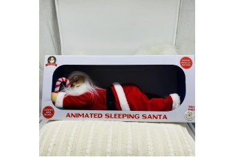 ANIMATED SLEEPING SANTA 49*19*18.5CM DANCING/LIGHT/MUSIC 4*AA CD-LM-23782