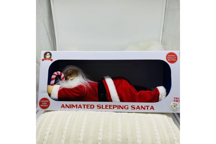 ANIMATED SLEEPING SANTA 49*19*18.5CM DANCING/LIGHT/MUSIC 4*AA CD-LM-23782