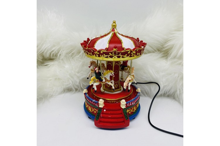 ANIMATED SMALL CAROUSEL 15*16.5*22CM MOVEMENT/LIGHT/MUSIC 3*AA/USB CD-LM-FQ22011