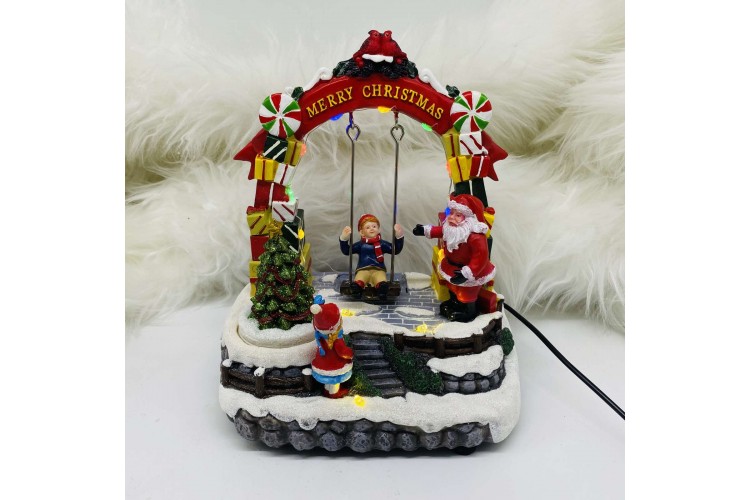 ANIMATED SANTA'S SWING 19*13.5*22CM MOVEMENT/LIGHT/MUSIC 3*AA/USB CD-LM-FQ23018