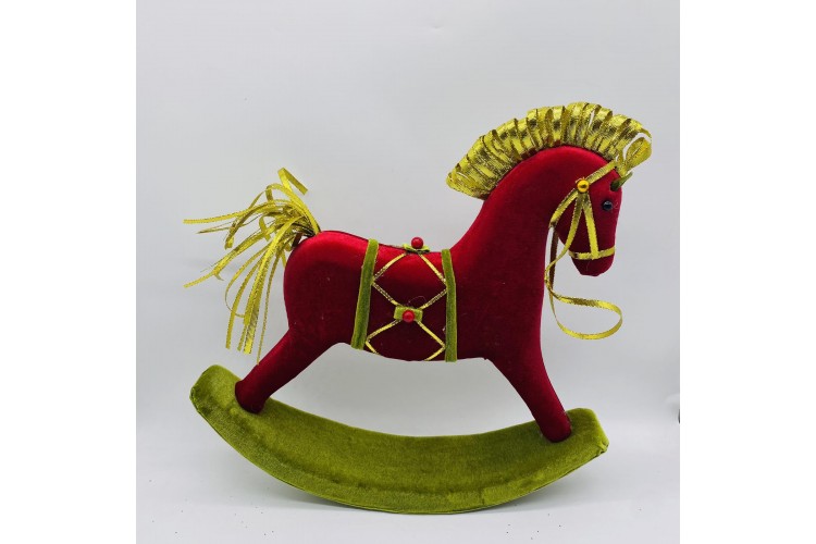 VELVET ROCKING HORSE 37*7.5*37CM RED/GREEN CD-OB-103065