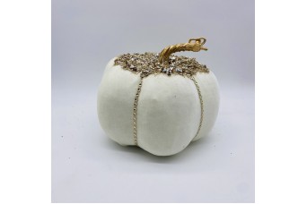 VELVET PUMPKIN BEADS/CRYSTALS 20*15CM WHITE CD-OB-21226