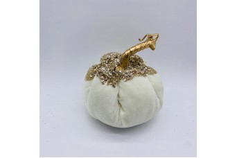 VELVET PUMPKIN BEADS/CRYSTALS 15*14CM WHITE CD-OB-21231