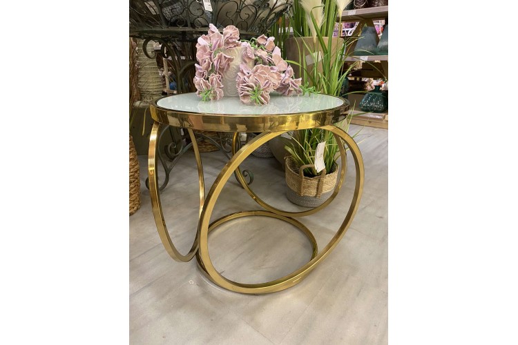 ΜΕΤΑΛΛΙΚΟ ΤΡΑΠΕΖΑΚΙ ΣΤΡΟΓΓΥΛΑ ΠΟΔΙΑ 49*49CM GOLD/WHITE HD-SF-A3130