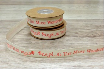 Κορδέλα Χριστουγεννιάτικη "The Most Wonderful Time" 15mm x 10yd RB119