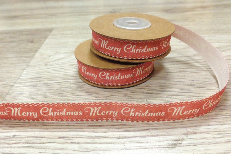 Κορδέλα Χριστουγεννιάτικη "Merry Christmas" 15mm x 10yd RB167