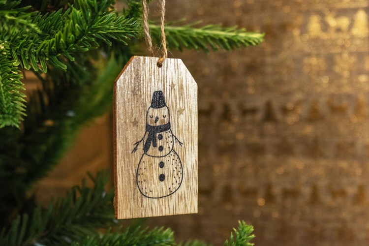 Χριστουγεννιάτικο Ξύλινο Καρτελάκι Χιονάνθρωπος 7cm 2τεμ CD19-3914-2
