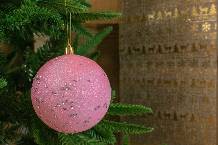 Χριστουγεννιάτικη Μπάλα Ροζ με Πούλιες 10cm CD19-4098