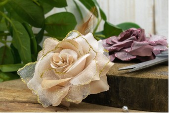 Τριαντάφυλλο με Φτερά 10cm Εκρού Glitter FI-8217-2