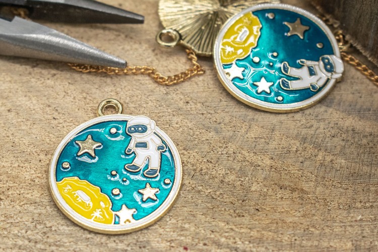 Μεταλλικό Μενταγιόν Διάστημα Χρυσό Σμάλτο 10τεμ MI-7885