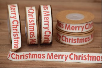 Κορδέλα Merry Christmas Κρεμ 15mm x 10yd RB0703-3