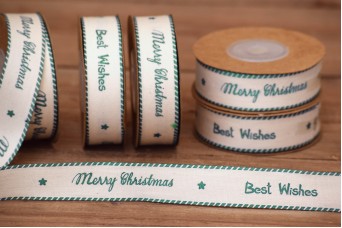 Κορδέλα Merry Christmas-Best Wishes Πετρόλ 20mm x 10yd RB0708-4