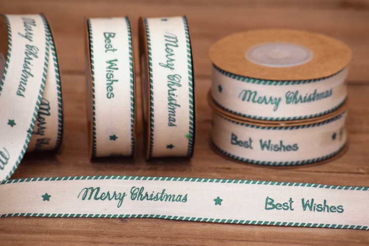 Κορδέλα Merry Christmas-Best Wishes Πετρόλ 20mm x 10yd RB0708-4