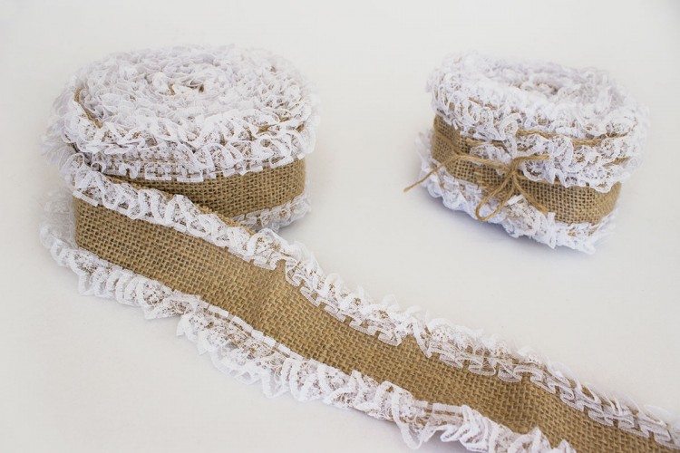 Κορδέλα Λινάτσας με Δαντέλα Ελαστική 50mm x 5yd R3033