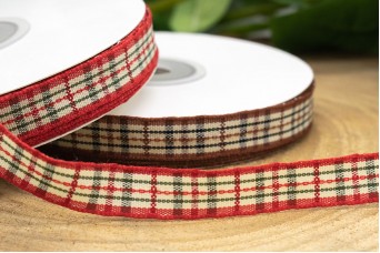 Κορδέλα Καρώ 12mm x 20y Εκρού Κόκκινο RB-8944-2