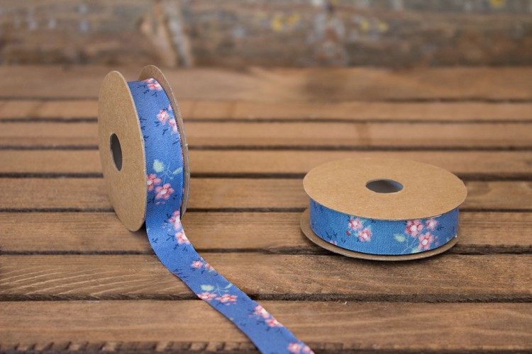 Κορδέλα Υφασμάτινη Floral Ρομαντικό 15mm x 10yd Μπλε RB9991-1.5-2