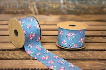 Κορδέλα Υφασμάτινη Floral Ρομαντικό 40mm x 10yd Γκρι RB9991-4-1