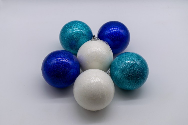 Πακέτο S/6 Χρ. Μπάλες 8cm Pearl Powder White/Blue