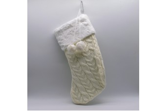 Μπότα Αϊ Βασίλη Μάλλινη Πλεκτή 40*18cm Λευκή