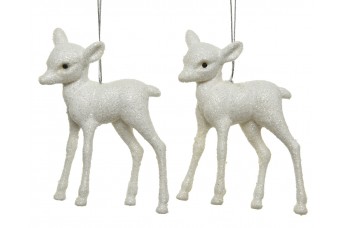 Ελαφάκι White Glitter S/2 L7.50-w8.00-h9.00cm Tree Farm