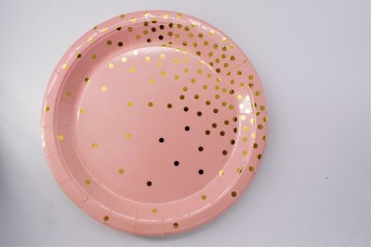 10τεμ Πιάτα Χάρτινα Χρυσό Confetti Ροζ PI2743-2